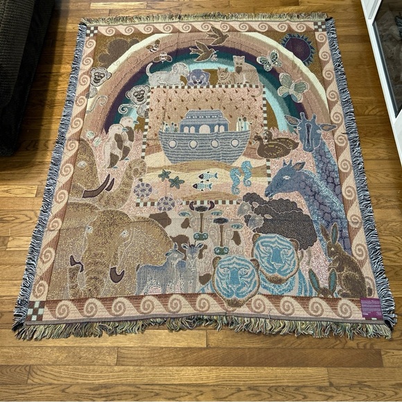 Vtg 1998 American Weavers Noah's Ark Throw Blanket Wall Tapestry USA 52x62 NEW - Picture 7 of 9